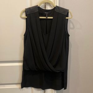 BCBG Black dress shirt with leather shoulder detail